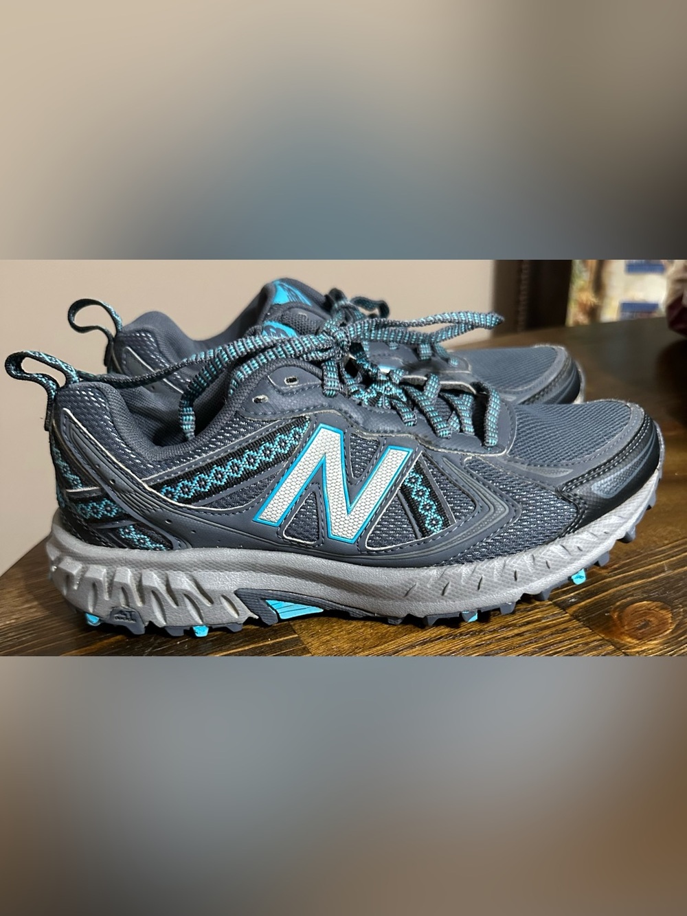 New Balance 410v5 Gray and Teal mens Trail Sneakers
